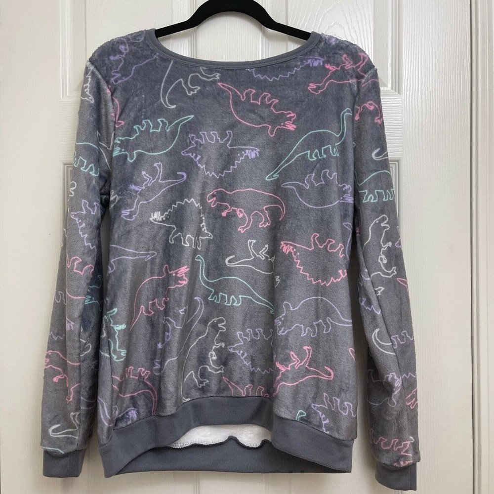 Black Matter LS Sweatshirt Women's LG Dinosaurs Fleece Super Soft Gray